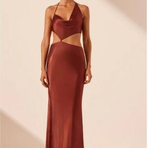 Shona Joy Red Backless Halter Maxi Dress